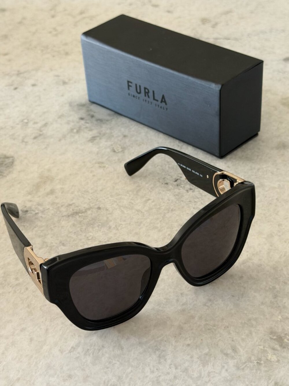 Furla VFU665K Black Gold Sunglasses Oversized Designer with Case